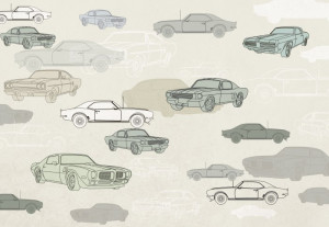 Fototapete Autos Autos, retro, Illustration, Wasserfarbe, grün