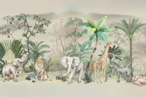 Fototapete Dschungel Dschungel, Haustiere, Giraffe, lion, Palme
