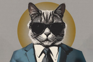 Fototapete Pop art cat, Tierbabys, Anzug, Gläser, Sonnenbrille