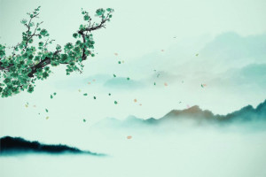 Fototapete Blüte, Kirschblüte, Kirsche, Berge, Nebel