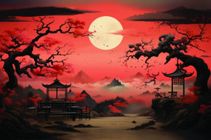 Fototapete Asien japan, Asien, Westen, Sonnenuntergang, schönen Sonnen