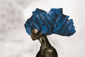 Fototapete Frau weiblich, schwarze, Turban, blau, menschlichen