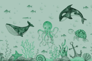 Fototapete dolphin, Delfine, Wal, Wale, Tintenfisch