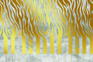 Fototapete Musik Schlüssel, Klaviertasten, golden, Marmor, Marmor Stei