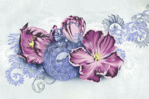 Fototapete Blumen Uhr, antike Uhr, alte Uhr, Zifferblatt, Armbanduhr