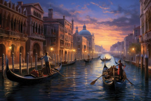 Fototapete Sonnenuntergang Gondel, Gondeln, Gondoliere, gondoliers, sc