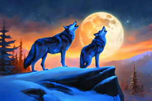 Fototapete Wölfe Wolf, Wölfe, Werwolf, Mondstein, Mond