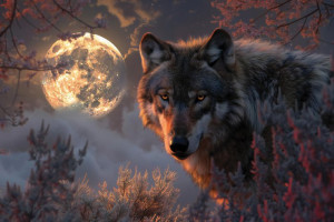 Fototapete Pflanzen Wolf, Wölfe, Werwolf, Mondstein, Mond