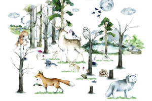 Fototapete Wald, fox, Wolf, Wölfe, Eule