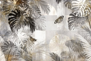 Fototapeta Liście tropikalne, botaniczny, egzotyczny, liście, motyle