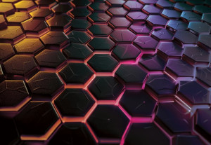 Fototapeta Pokój młodzieżowy sześciokąty, czarne tło, neon, neony, geo