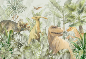 Fototapeta Zwierzęta dinozaury, palmy, Zwierzęta, dżungla, drzewa