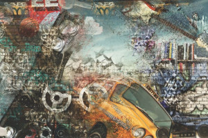 Fototapeta Pokój młodzieżowy mural artystyczny, taxi, taksówka, żółty,