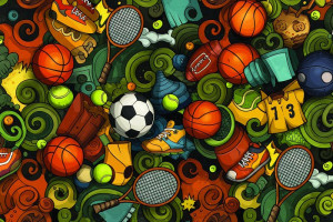 Fototapeta Pokój młodzieżowy piłka, koszykówka, nożna, buty, tenis