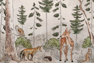 Fototapeta dla dzieci ze zwierzętami las, krajobraz, drzewa, natura, r