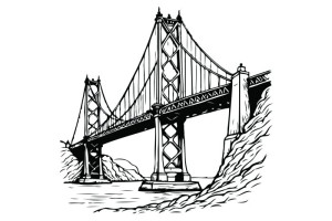 Fototapeta San Francisco szkic, rysunek, most, woda, rzeka