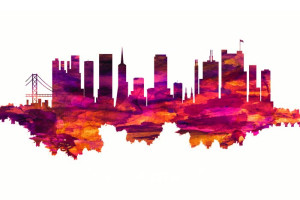 Fototapeta San Francisco miasto, różowy, abstrakcja, most, imitacja