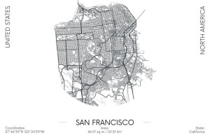 Fototapeta San Francisco mapa, mapa drogowa, mapa miasta, Rzut, San Fr