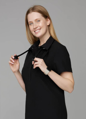 Bluza Medyczna Damska – Scrubs Polo Black - XXS