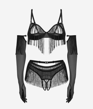 Obsessive Rossay Black komplet bielizny 4-elementowy 2XL/3XL czarny
