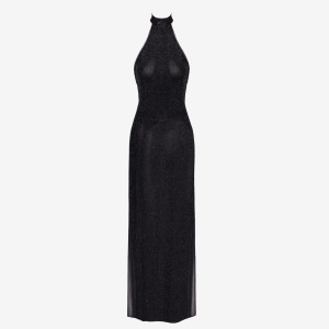 Noir Handmade Onyx Twin Slit F372 długa czarna suknia L czarny