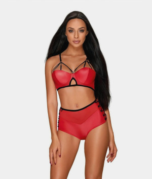 Obsessive Leatheria komplet bielizny-S/M (czerwony)