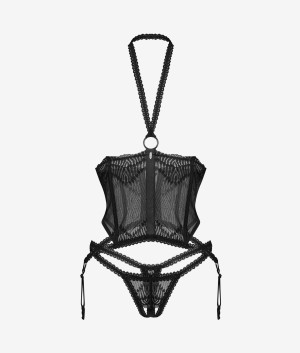 Obsessive Alliane gorset i stringi S/M czarny