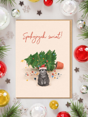 KOT / SPOKOJNYCH ŚWIĄT! / kartka bożonarodzeniowa