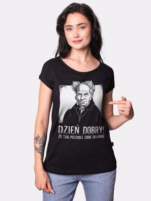 DZIEŃ DOBRY / SCHOPENHAUER / koszulka damska / czarna