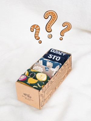 TAJEMNICZE PUDEŁKO / MYSTERY BOX / zestaw 3 losowych par skarpet + pudełko prezentowe