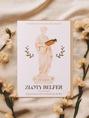 ZŁOTY BELFER / pozłacana kartka dla nauczycielki