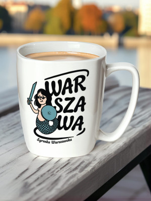 SYRENKA WARSZAWSKA / kubek biały z uchem