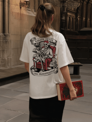 KARMIĘ DUSZĘ. NIE PRZESZKADZAĆ / koszulka oversize unisex / złamana biel