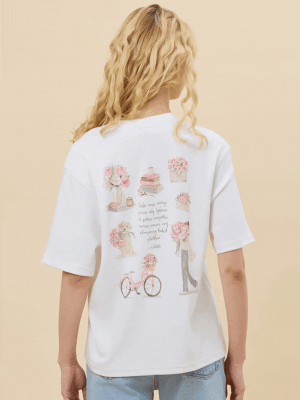 PIWONIE / COLETTE / koszulka oversize damska / złamana biel