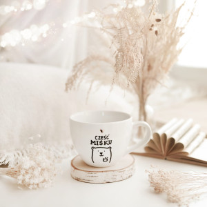 Biały kubek porcelanowy 500 ml - motyw złotego serca dla chłopaka na walentynki