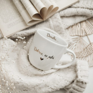 Biały kubek porcelanowy 300 ml - złoty napis Dziadku dobrze, że jesteś dla dziadka na Dzień Dziadka