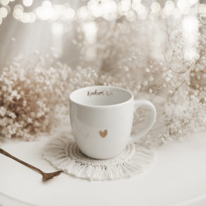 Biały kubek porcelanowy 300 ml - złoty napis Kocham Cię dla bliskiej osoby na walentynki