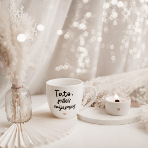 Biały kubek porcelanowy 300 ml - motyw złotego serca dla taty na dzień ojca