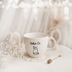 Biały kubek porcelanowy 1 litra - napis kotam cię na walentynki dla miłośników kotów