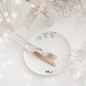 Talerz deserowo-śniadaniowy 20 cm - Trzy małe króliczki + Imię