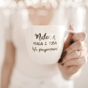 Kubek 300 ml - Imię + PRACA Z TOBĄ była przyjemnością!