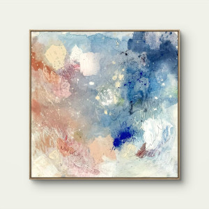 In the flow 40x40 - obraz abstrakcja, obraz ręcznie malowany, kolorowy, pastelowy, odcienie błekitu, bieli i różu