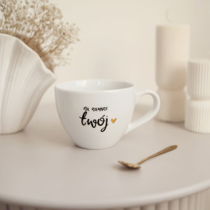 Biały Kubek Porcelanowy 500 ml - Napis Na Zawsze Twój ze Złotym Sercem dla Partnera na Walentynki