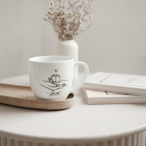 Kubek 300 ml - Dziecięce stópki + IMIĘ i DATA ZŁOTE SERCE