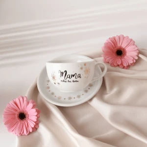 Filiżanka 250 ml ze spodkiem - Mama miłość bez końca ZŁOTE STOKROTKI + spodek ZŁOTE STOKROTKI