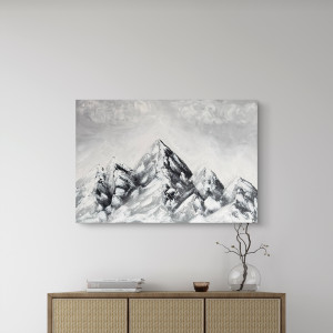 Ciche Góry 50x70 - obraz ręcznie malowany, abstrakcja, czarno-biały