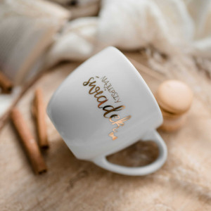 Biały kubek porcelanowy 300 ml - złoty napis najlepszy świadek dla świadka na ślub