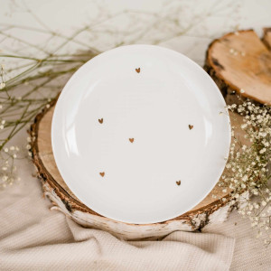Biały talerz deserowo-śniadaniowy 20 cm - motyw złotych serduszek dla zakochanych na walentynki