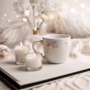 Biały kubek porcelanowy 300 ml - nakrapiane złotem zdobienie dla miłośniczki eleganckich dodatków na urodziny