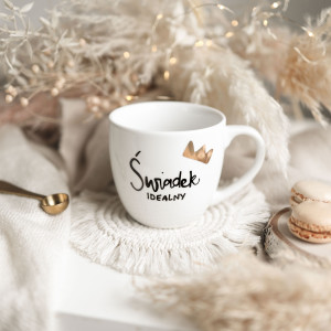 Biały kubek porcelanowy 300 ml - napis Świadek idealny dla świadka na wesele